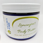 Load image into Gallery viewer, Jar of Lemongrass Body Butter with &#39;Nature&#39;s Puree&#39; branding on a white background
